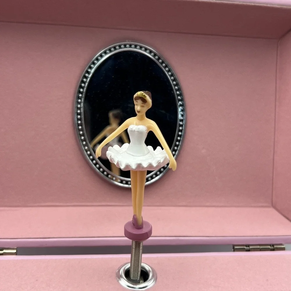 Ballerina Music Jewelry Box Pink Interior Floral Design with Drawer Collectible